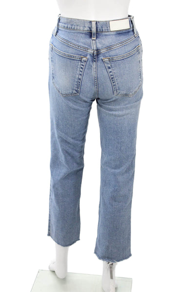 Re/Done Women High Rise Cropped Straight Jeans Blue Button Size 25