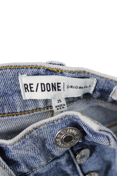 Re/Done Women High Rise Cropped Straight Jeans Blue Button Size 25