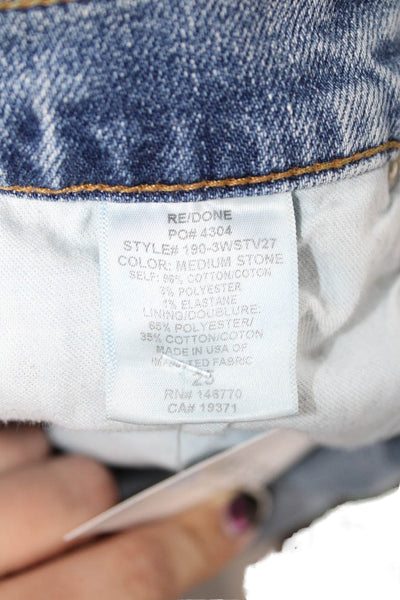 Re/Done Women High Rise Cropped Straight Jeans Blue Button Size 25