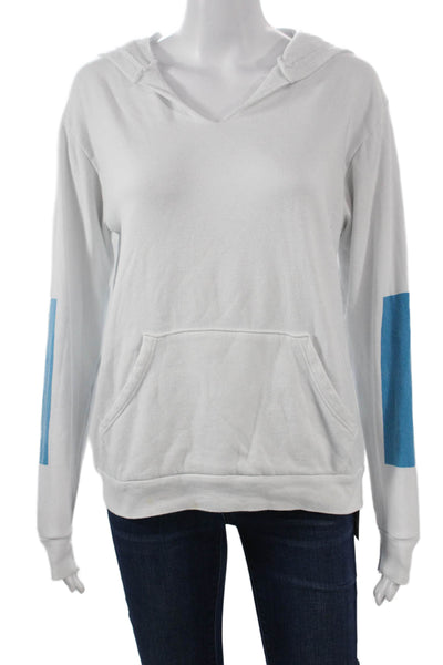 Vintage Havana Women Pullover Hoodie V Neck White Graphic Long Sleeve Size M
