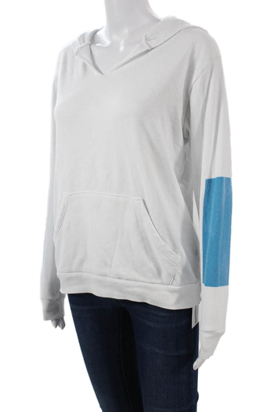 Vintage Havana Women Pullover Hoodie V Neck White Graphic Long Sleeve Size M