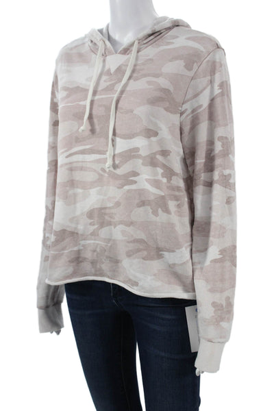Alternative Women Pullover Hoodie Beige Camouflage Drawstring Size S