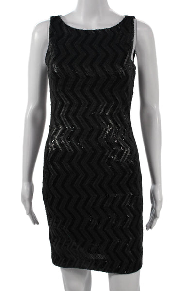 Alice + Olivia Women Bodycon Sheath Dress Black Sleeveless Round Neck Size 2