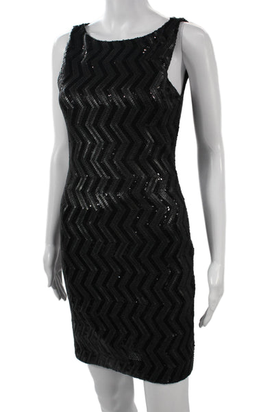 Alice + Olivia Women Bodycon Sheath Dress Black Sleeveless Round Neck Size 2