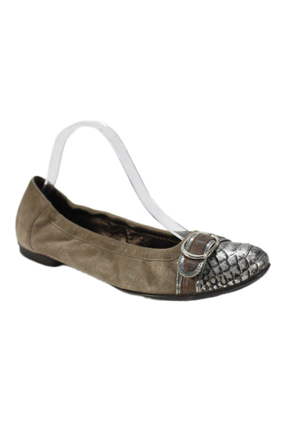 AGL Womens Metallic Snake Print Cap Toe Suede Ballet Flats Brown Size 39