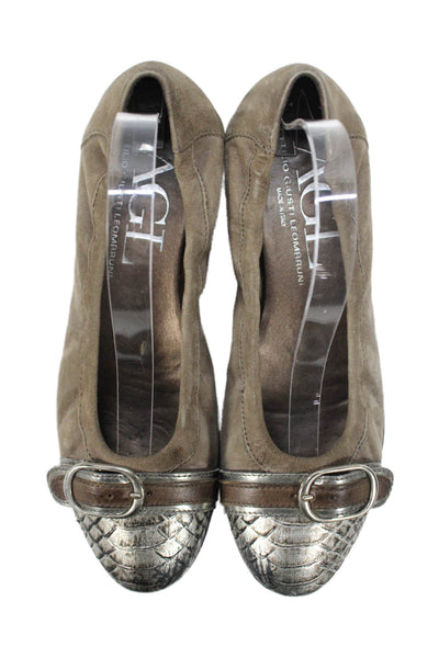 AGL Womens Metallic Snake Print Cap Toe Suede Ballet Flats Brown Size 39