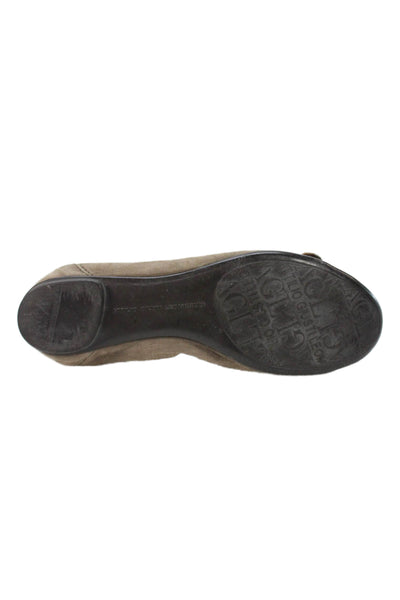 AGL Womens Metallic Snake Print Cap Toe Suede Ballet Flats Brown Size 39