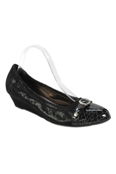 AGL Womens Slip On Snake Printed Cap Toe Suede Ballet Flats Black Size 39.5