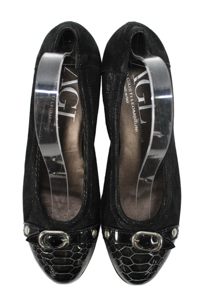 AGL Womens Slip On Snake Printed Cap Toe Suede Ballet Flats Black Size 39.5