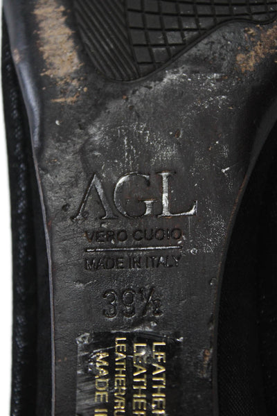 AGL Womens Slip On Snake Printed Cap Toe Suede Ballet Flats Black Size 39.5