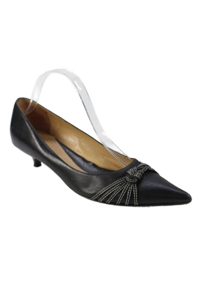 Faconnable Womens Slip On Kitten Heel Pointed Toe Leather Pumps Black Size 8.5