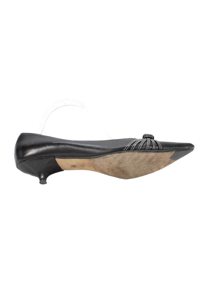 Faconnable Womens Slip On Kitten Heel Pointed Toe Leather Pumps Black Size 8.5