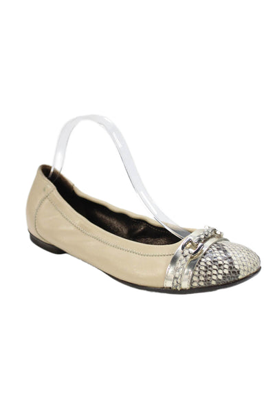 AGL Attilio Giusti Leombruni Women Snakeskin Print Cap Toe Ballet Flats Brown 38