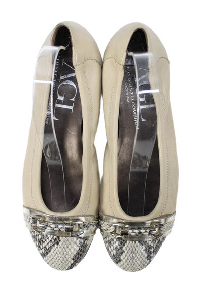 AGL Attilio Giusti Leombruni Women Snakeskin Print Cap Toe Ballet Flats Brown 38