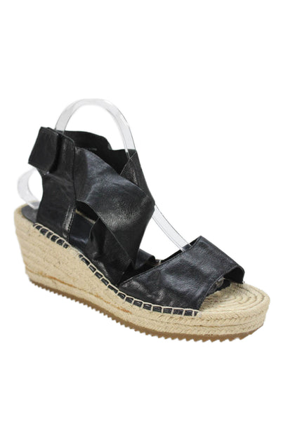 Eileen Fisher Womens Wedge Heel Ankle Strap Espadrilles Sandals Black Size 9.5