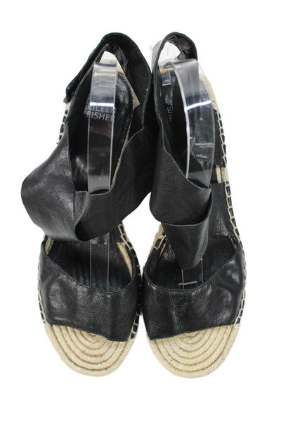 Eileen Fisher Womens Wedge Heel Ankle Strap Espadrilles Sandals Black Size 9.5