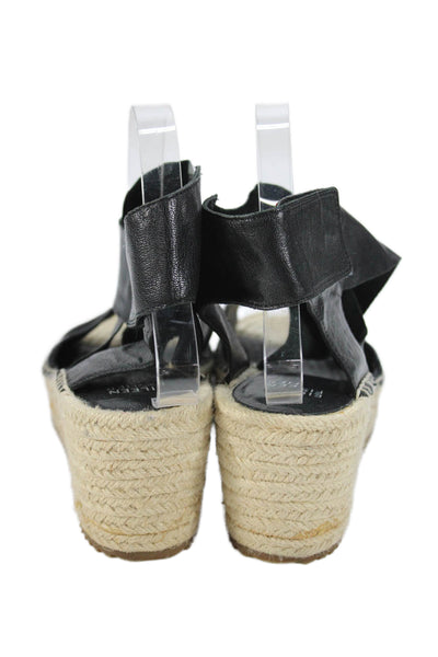 Eileen Fisher Womens Wedge Heel Ankle Strap Espadrilles Sandals Black Size 9.5