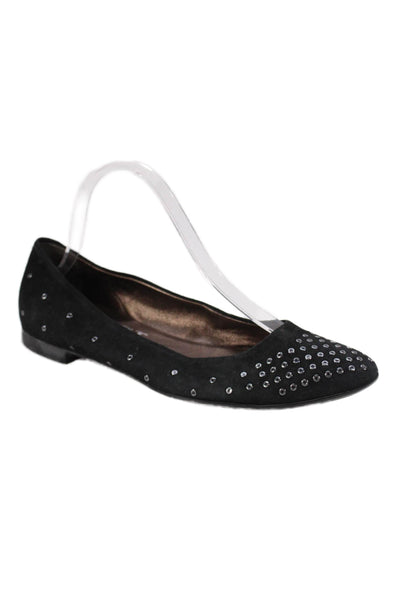 AGL Womens Slip On Round Toe Suede Grommet Ballet Flats Black Size 39.5