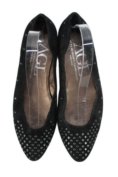 AGL Womens Slip On Round Toe Suede Grommet Ballet Flats Black Size 39.5