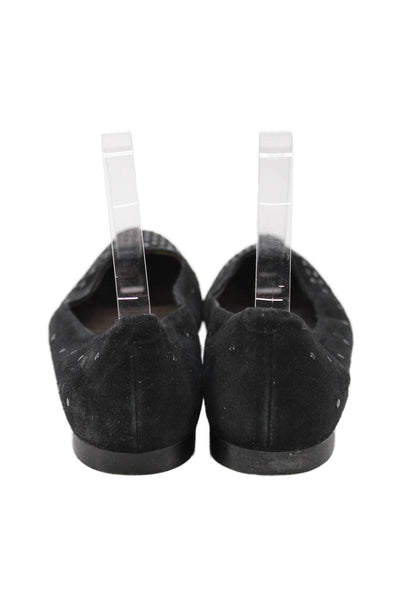 AGL Womens Slip On Round Toe Suede Grommet Ballet Flats Black Size 39.5