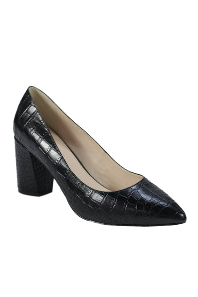 Cole Haan Womens Block Heel Pointed Toe Croc Embossed Pumps Black Size 8.5