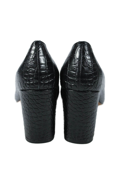Cole Haan Womens Block Heel Pointed Toe Croc Embossed Pumps Black Size 8.5