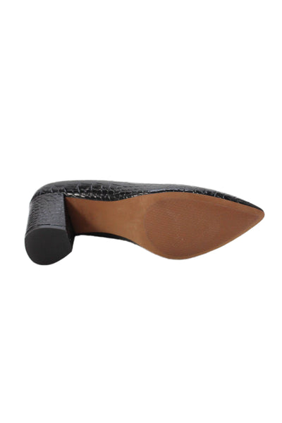 Cole Haan Womens Block Heel Pointed Toe Croc Embossed Pumps Black Size 8.5