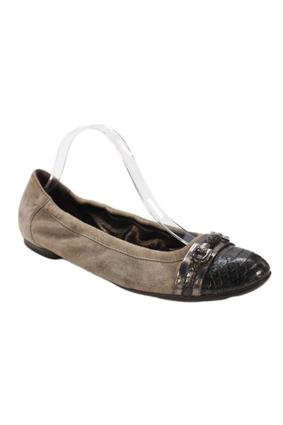 AGL Womens Slip On Snake Embossed Cap Toe Suede Ballet Flats Brown Size 40