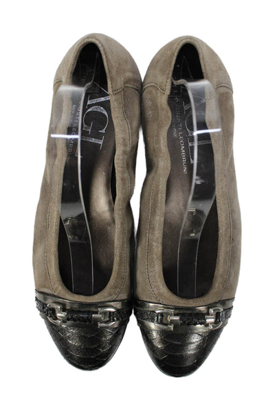 AGL Womens Slip On Snake Embossed Cap Toe Suede Ballet Flats Brown Size 40