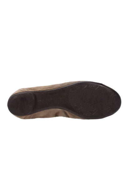 AGL Womens Slip On Snake Embossed Cap Toe Suede Ballet Flats Brown Size 40