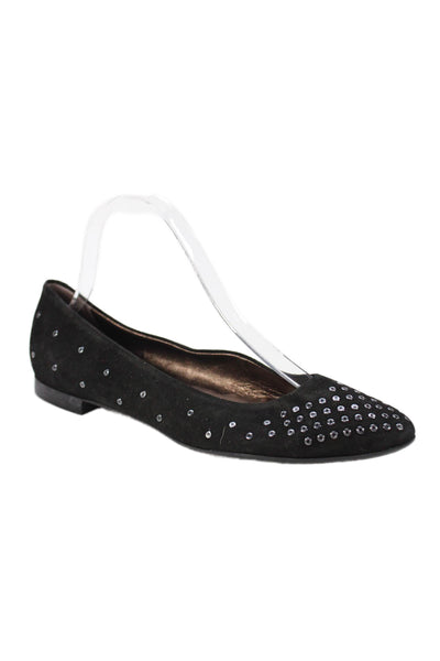 AGL Womens Slip On Round Toe Suede Grommet Ballet Flats Black Size 39