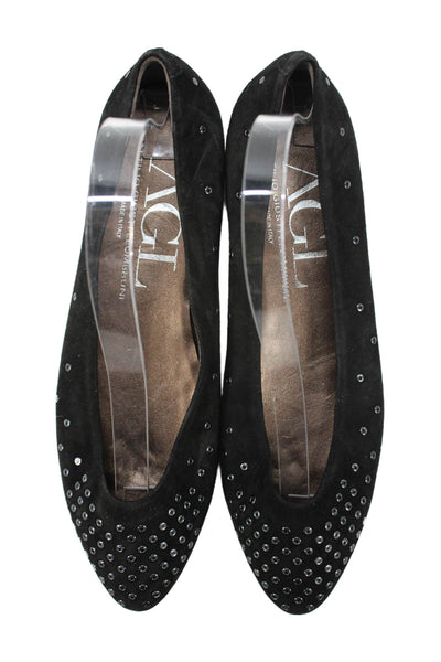 AGL Womens Slip On Round Toe Suede Grommet Ballet Flats Black Size 39