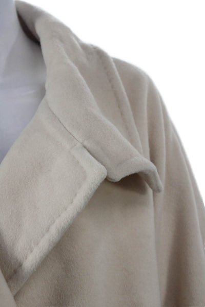 Marella Women Overcoat Beige Wool Blend Collared Buckle Long Sleeve Size M