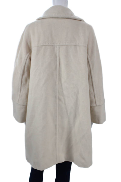 Marella Women Overcoat Beige Wool Blend Collared Buckle Long Sleeve Size M