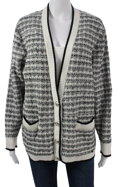 Ted Baker London Women Black Check V-Neck Button Cardigan Long Sleeve Size L