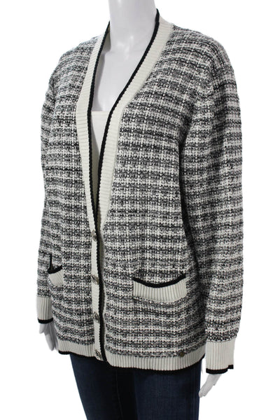 Ted Baker London Women Black Check V-Neck Button Cardigan Long Sleeve Size L