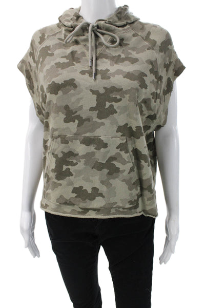 ATM Women Pullover Hoodies Beige Camo 100% Cotton Drawstring High Neck Size S