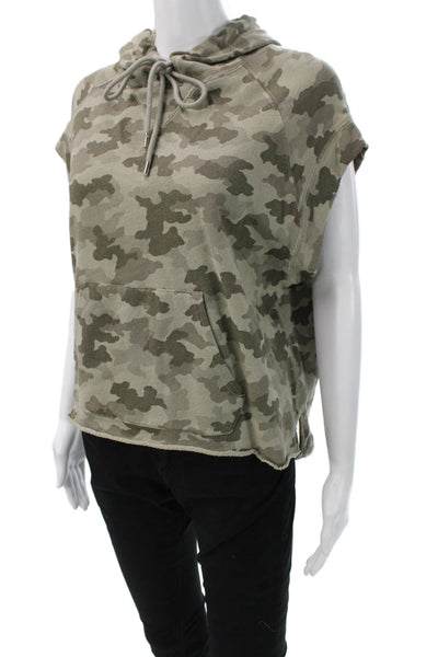 ATM Women Pullover Hoodies Beige Camo 100% Cotton Drawstring High Neck Size S