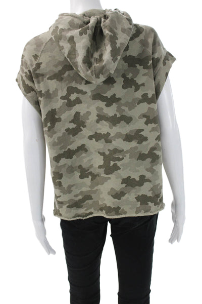 ATM Women Pullover Hoodies Beige Camo 100% Cotton Drawstring High Neck Size S