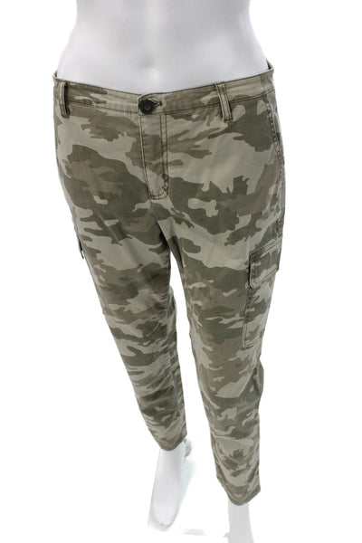 ATM Womens Cargo Ankle Pants Green Camouflage Button 97% Cotton Size 6