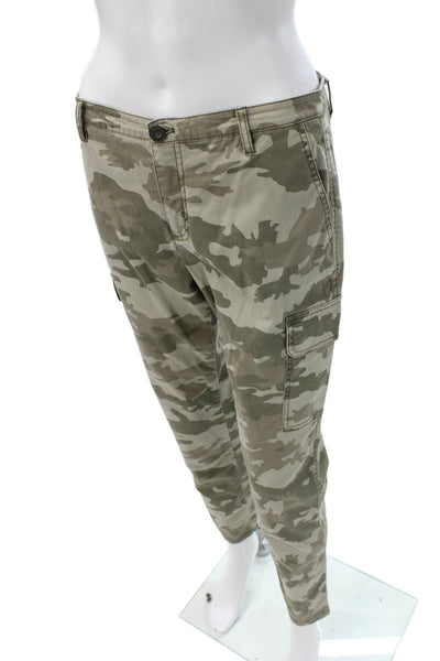 ATM Womens Cargo Ankle Pants Green Camouflage Button 97% Cotton Size 6