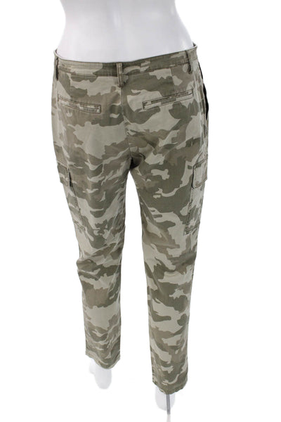 ATM Womens Cargo Ankle Pants Green Camouflage Button 97% Cotton Size 6