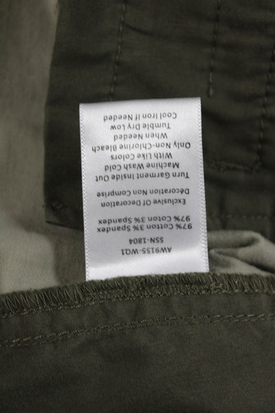 ATM Womens Cargo Ankle Pants Green Camouflage Button 97% Cotton Size 6