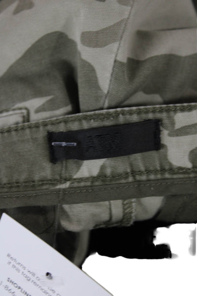 ATM Womens Cargo Ankle Pants Green Camouflage Button 97% Cotton Size 6