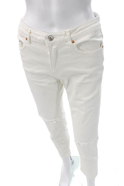 Zara Women Ankle Skinny Jeans White Cotton Blend Button Size 4