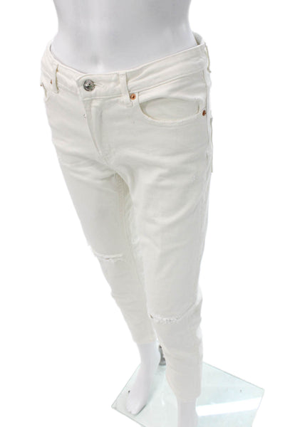 Zara Women Ankle Skinny Jeans White Cotton Blend Button Size 4