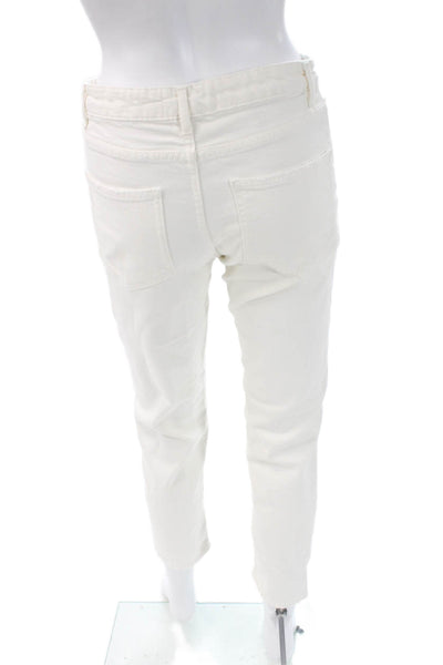 Zara Women Ankle Skinny Jeans White Cotton Blend Button Size 4