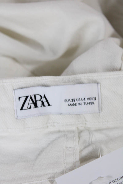 Zara Women Ankle Skinny Jeans White Cotton Blend Button Size 4
