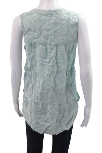 Sigrid Olsen Women Tunic Button-Up Linen V-Neck Light Blue Sleeveless Size M