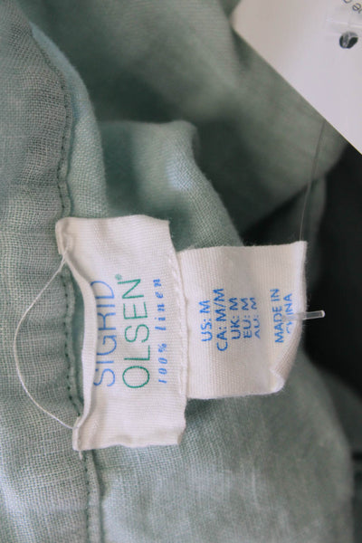 Sigrid Olsen Women Tunic Button-Up Linen V-Neck Light Blue Sleeveless Size M